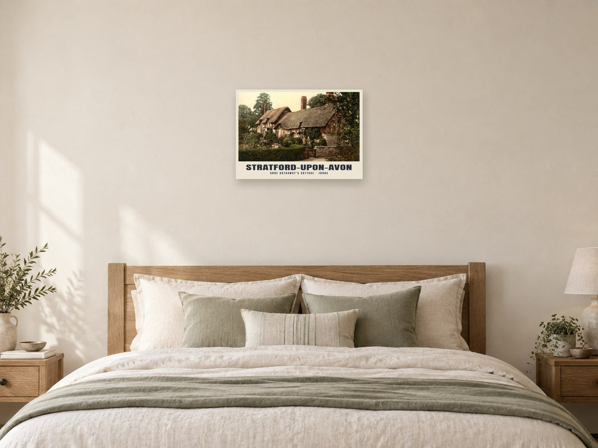 Anne Hathaway's Cottage, Stratford-upon-Avon, 1890s Heritage Print at A2, as a poster, above a bed