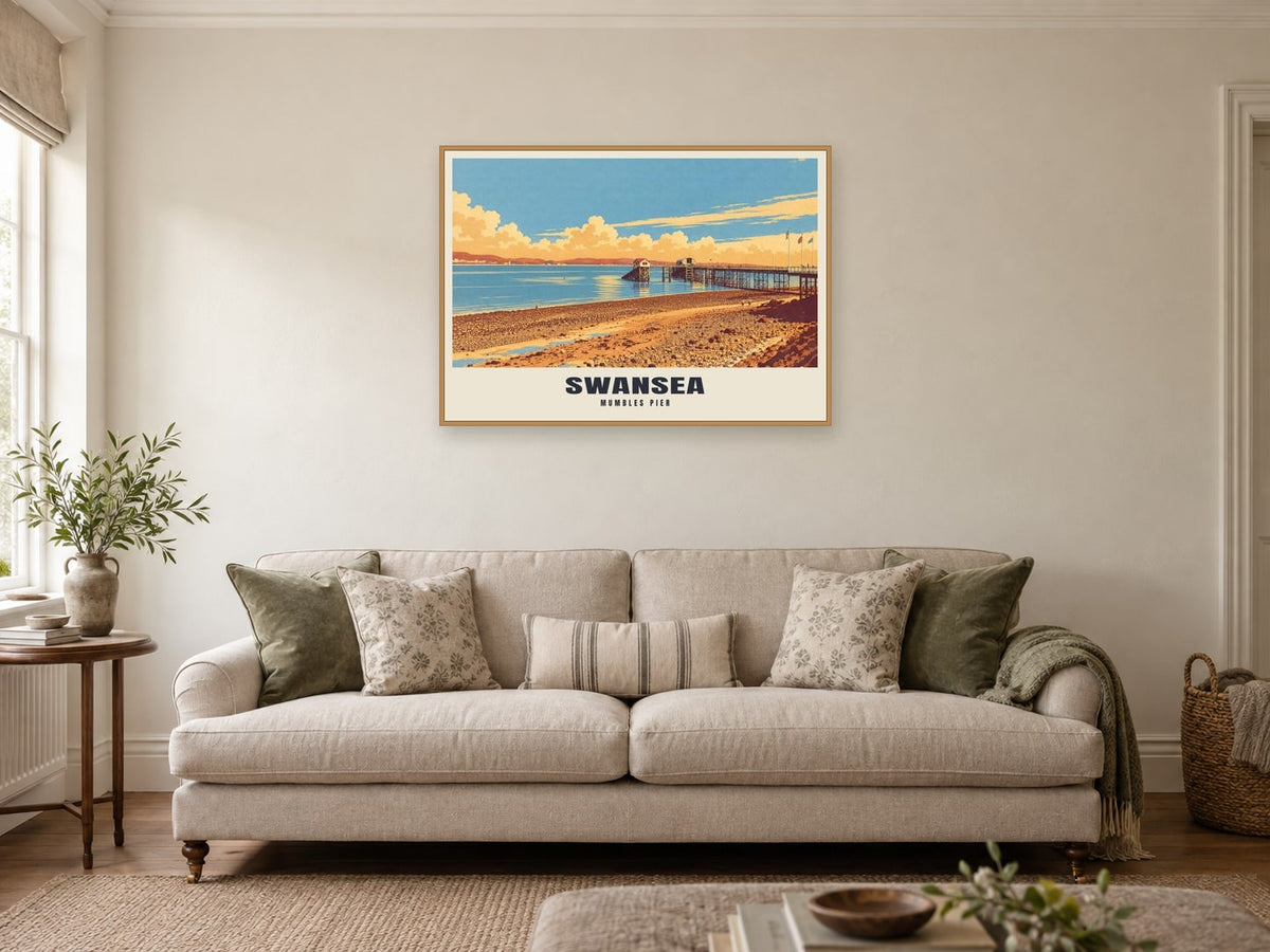 Mumbles Pier, Swansea Poster at A1, in an oak frame, in a sitting room