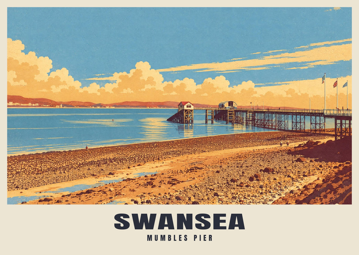 Mumbles Pier, Swansea poster in the Retro Railway style