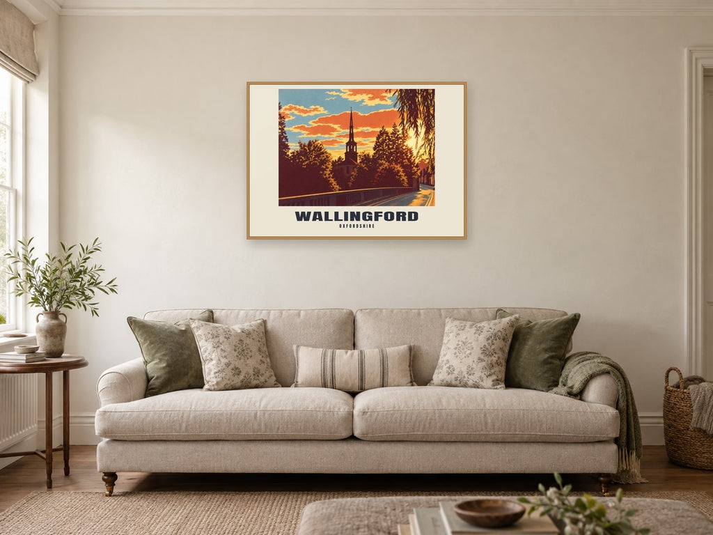 Wallingford Poster — St Peter's Church at A1, in an oak frame, in a sitting room