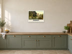 The Castle from the River, Warwick, 1890s Heritage Print at A2, in a white frame, in a kitchen