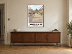 Vicars' Close, Wells Poster at A1, in a black frame, above a sideboard
