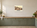The Jubilee Clock, Weymouth Poster at A2, in a white frame, in a kitchen