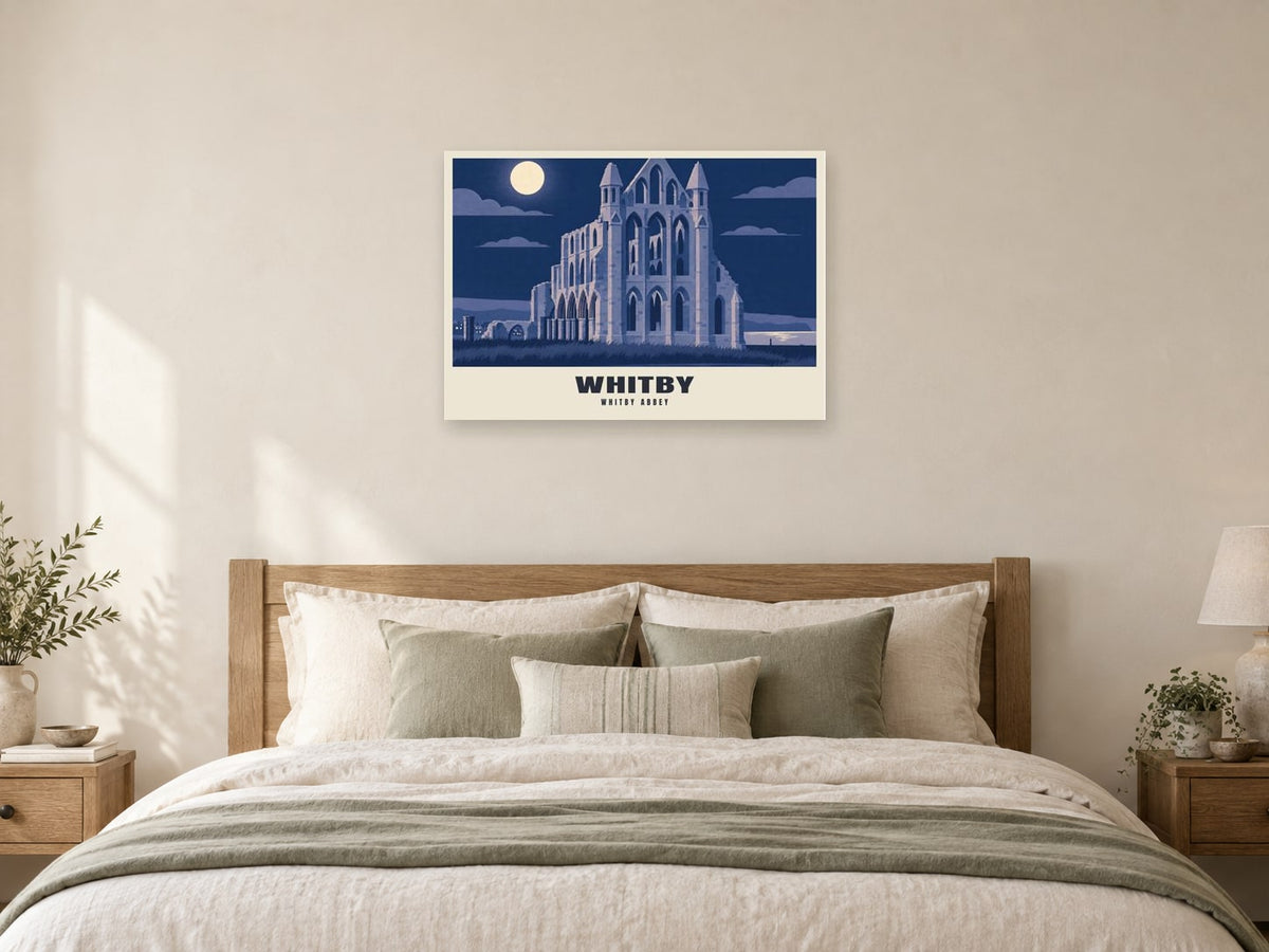 Whitby Abbey Poster at A1, as a poster, above a bed