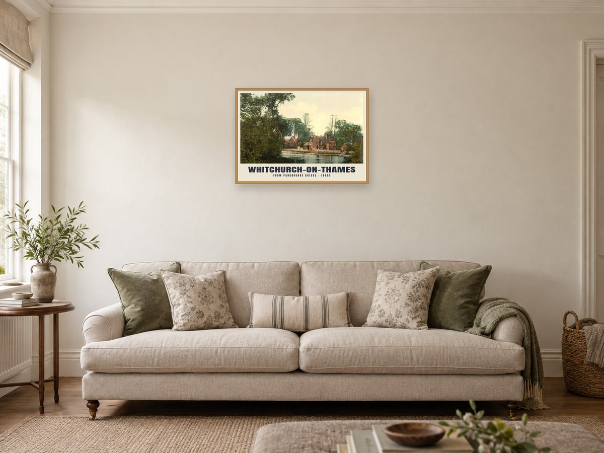 Whitchurch-on-Thames, 1890s Heritage Print at A2, in an oak frame, in a sitting room