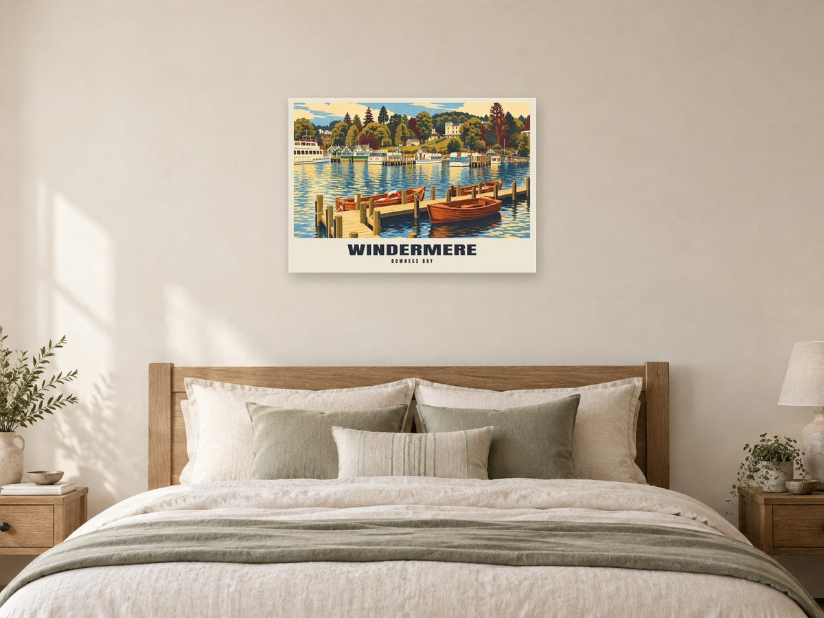 Bowness Bay, Windermere Poster at A1, as a poster, above a bed