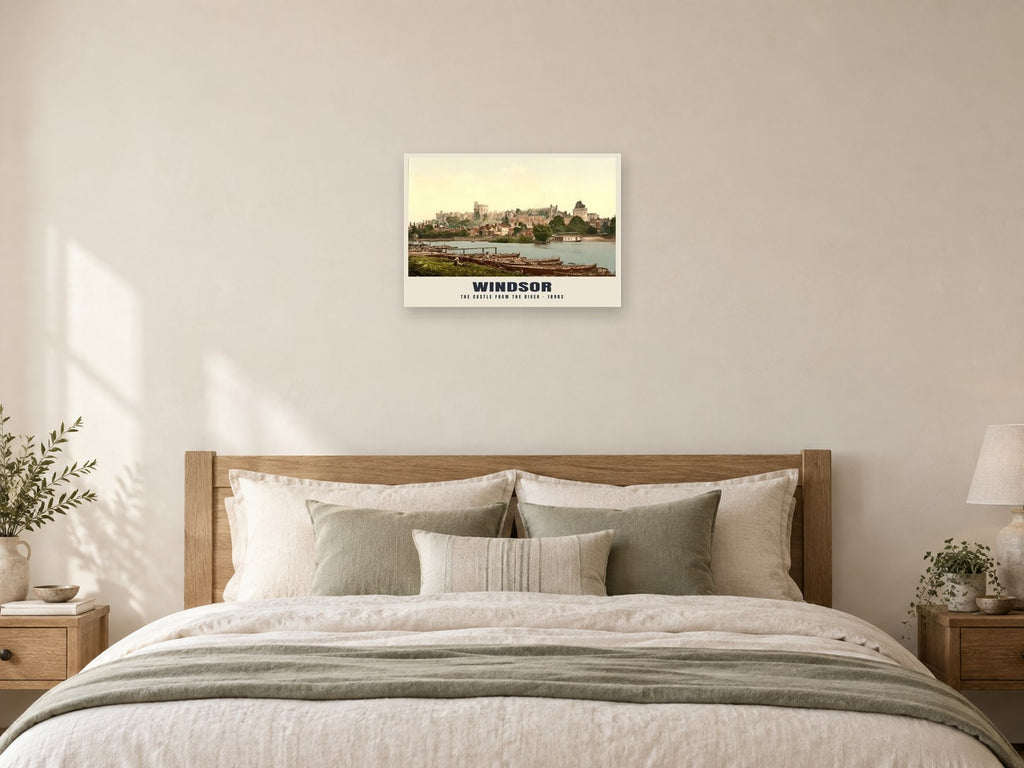 Windsor Castle from the River, 1890s Heritage Print at A2, as a poster, above a bed