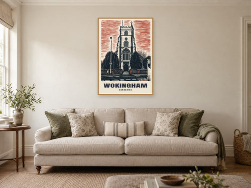 All Saints Church, Wokingham Poster at A1, in an oak frame, in a sitting room