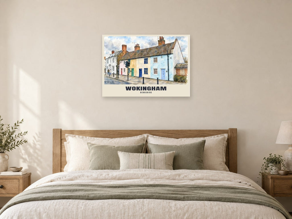 Broad Street, Wokingham Poster at A1, as a poster, above a bed