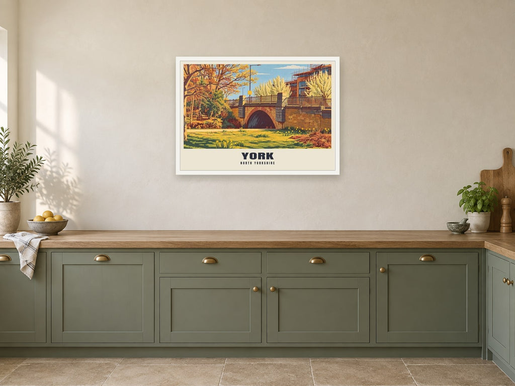York Poster at A1, in a white frame, in a kitchen