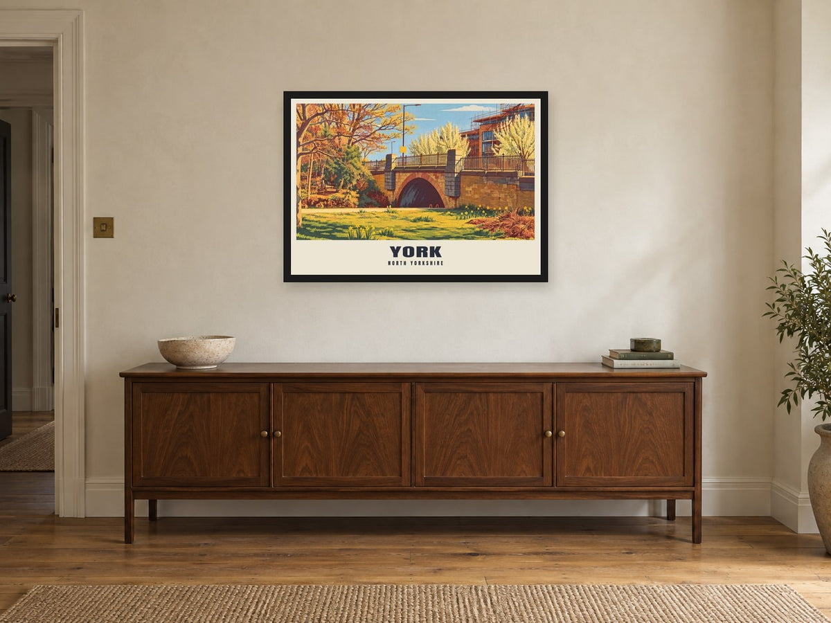 York Poster at A1, in a black frame, above a sideboard